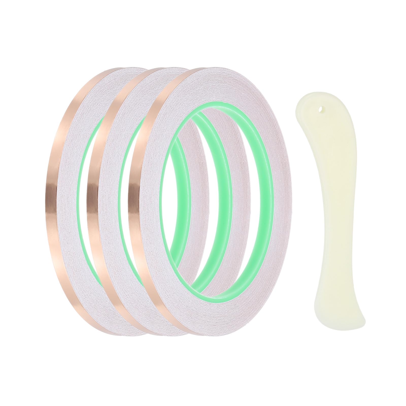 PATIKIL 22 Yard 1/5(0.21) Inch Copper Foil Tape,3 Roll Copper Tape with Conductive Stained Glass Foil Tool with Scraper for Stained Tools DIY Crafting