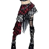 Ausing Women's High Waist Mini Skirt Gothic Punk Plaid Skirts Lace-Up Y2k Pleated Skirt