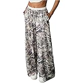 RoseSeek Women's Camo Pants Wide Leg Baggy Sweatpants Drawstring Waist Y2k Stweat Pants Joggers Streetwear