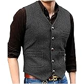 SOLOVEDRESS Mens Vintage Tweed Suit Vest V Neck Casual Wool Waistcoat for Wedding Groomsmen