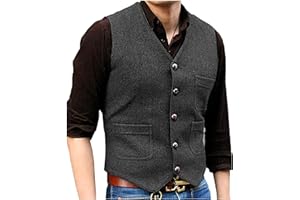 SOLOVEDRESS Mens Vintage Tweed Suit Vest V Neck Casual Wool Waistcoat for Wedding Groomsmen