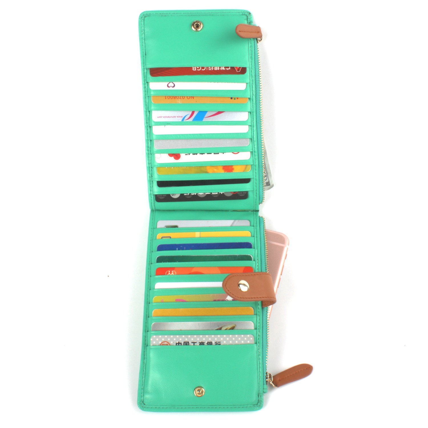 Women Fashion Bifold Genuine Leather Wallet Blocking Clutch Card Holder,Green