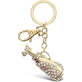 Puzzled Elegant Metal Ring Sparkling Gold Golf Clubs Charms Keychain Rust Resistant Alloy & Crystals Keyring Unique Backpack Handbag Purse Decoration - 4.5 Inches