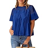 Cicy Bell Womens Babydoll Lace Blouses Short Sleeve Ruffle Crew Neck Peplum Tops Dressy Casual Loose Fit Shirts