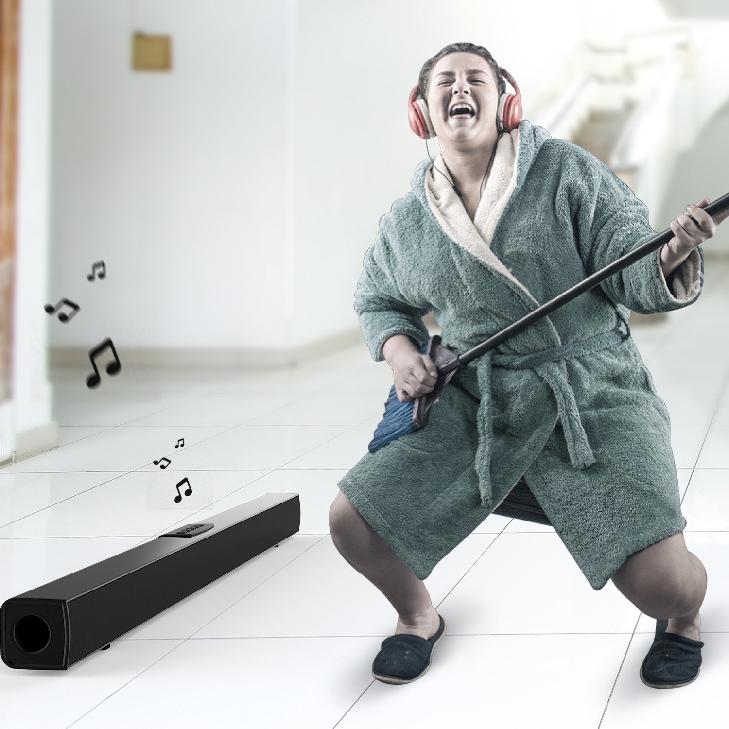 TV Sound Bar, Meidong Bluetooth Soundbar with Built-in Subwoofer, 36 inch 2.0 Channel Home Theater Speakers, Wireless and Wired Bluetooth Audio for TV/PC/Phones/Tablets/Echo dot (Black)