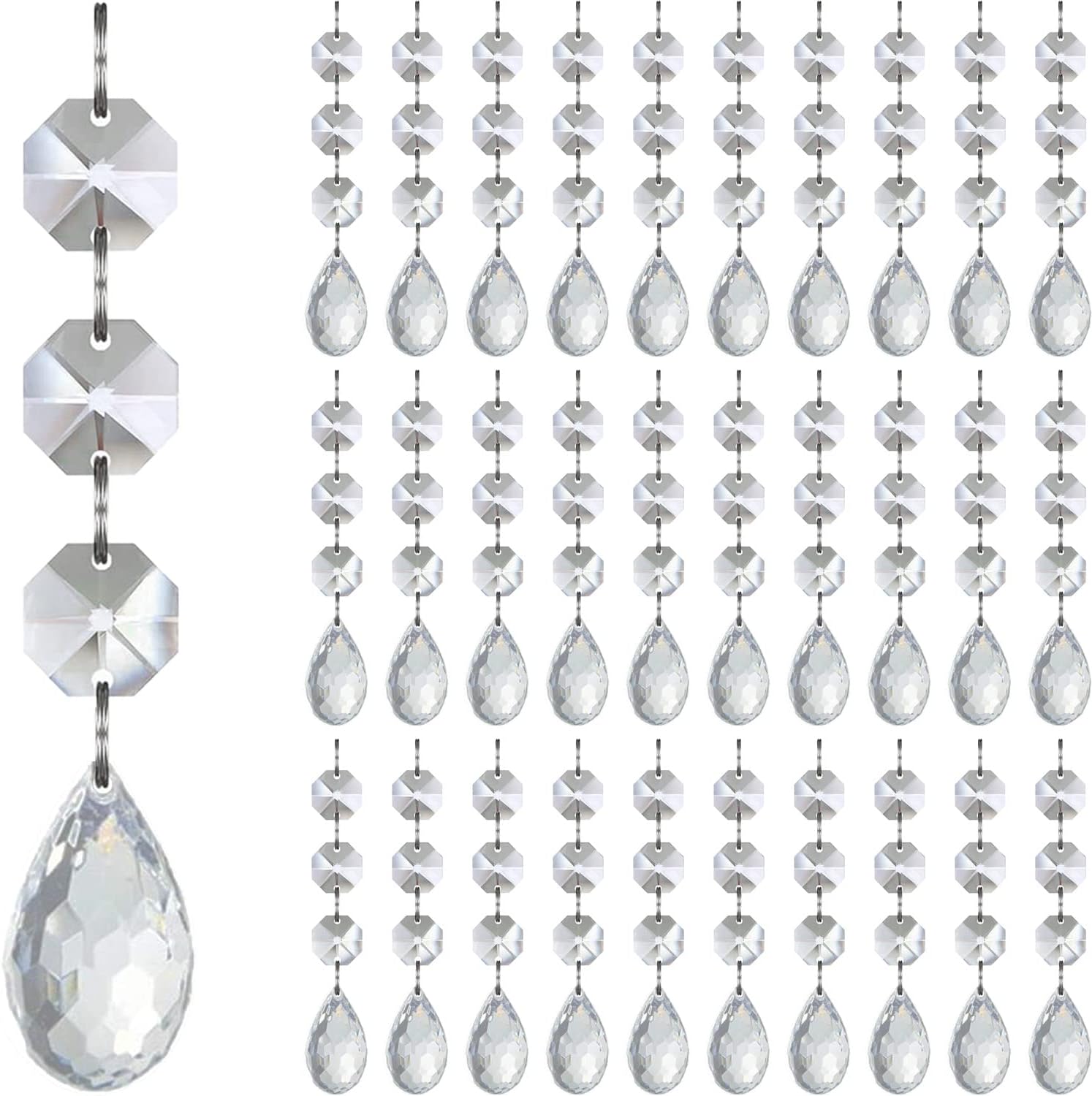 Wreaths, Garlands & Swags - Jishi Crystal Christmas Ornaments Christmas Tree Decorations 30pk Balls Clearance Hanging Crystals Clear Acrylic Drop Pendants Xmas Tree Ornaments Chandelier Garland Winter New Years Party Supplies