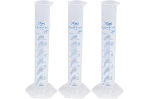 bociloy 3PCS 25ml Measuring Cylinder, Plastic Transparent Graduated Cylinder, Science Test Tube Flask, 2-Sided Bule Measuring Lines Graduated Cylinder Beaker