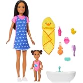 Barbie Skipper Babysitters Inc Fashion Doll, Playset and Accessories | Brunette Doll and Toddler Doll, Bathtub Playset Including 6 Accessories, Gift for Barbie Fans