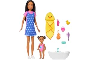 ​Barbie Skipper Babysitters Inc. Playset with Brunette Doll, Brunette Toddler Doll, Bathtub & 6 Accessories Including a Rubbe