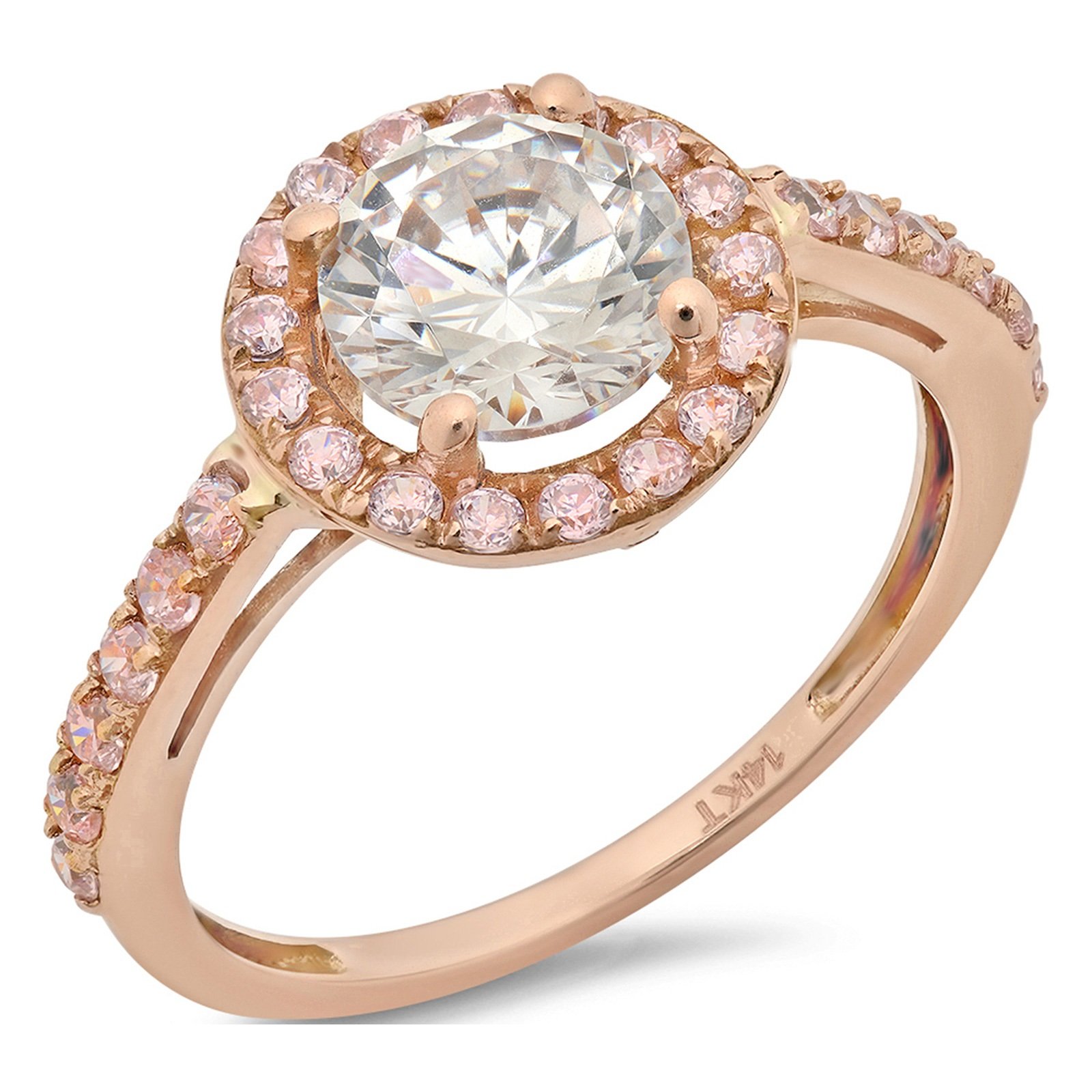 Clara Pucci 2.55 Ct Round Cut Solitaire Pave Bridal Promise Engagement Bridal Anniversary Band Ring Halo 14K Rose Gold