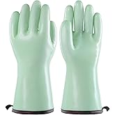 PACIFIC PPE Heat Resistant Oven Gloves, Food Grade Safety Gloves with Thickened Waterproof Silicone Coating for Cooking, Grilling, Baking, Smoker, Green, L/9