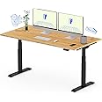 FLEXISPOT E8 Dual Motor 3 Stages Bamboo Electric Standing Desk 55x28 Inch Oval Leg Whole-Piece Board Height Adjustable Desk Electric Stand Up Desk Sit Stand Desk (Black Frame + Bamboo Desktop)