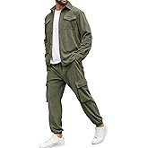 LecGee Men's 2 Piece Corduroy Outfits Long Sleeve Corduroy Shirt Jacket and Corduroy Cargo Pants Fall Winter Tracksuit Set