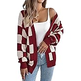 TYHOTULY Women's Chunky Cardigan Sweater 2026 Fall Winter Open Front Color Block Checkered Long Sleeve Knit Coat Y2k Clothes