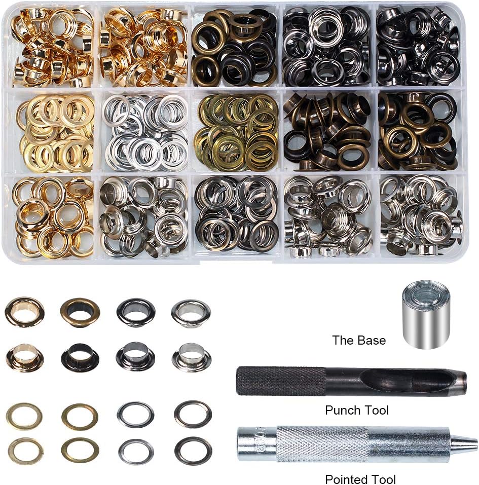 200 Sets - Grommet Eyelets 8mm 5/16" Inside Diameter 600# with Setting Tool Canvas Clothes (5/16", Mixed)