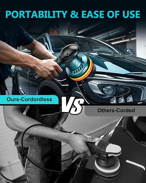 CORDLESS CAR BUFFER POLISHER KIT – 6 INCH DUAL ACTION RANDOM POLISHING WAX MACHINE FOR CAR DETAILING,2PCS 2000MAH BATTERIES,6 VARIABLE SPEED 2500-5000RPM,ORBITAL POLISHER FOR CAR BOAT POLISHING WAXING