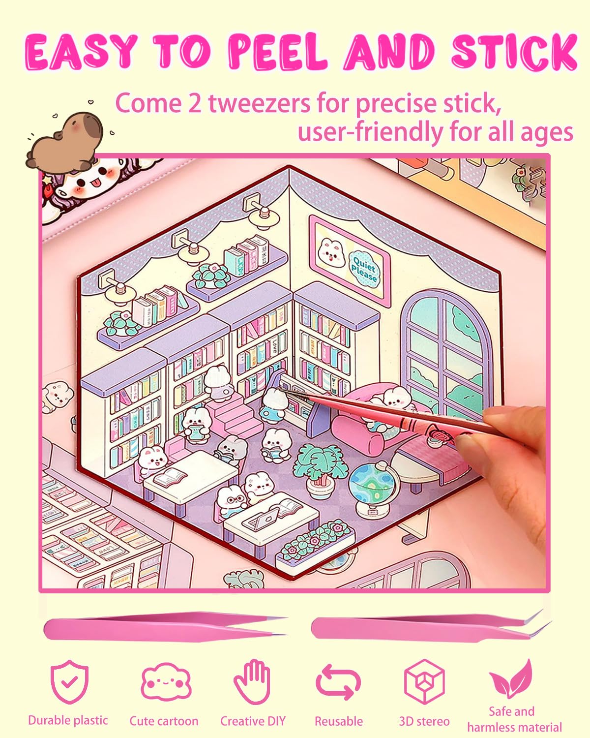 20 Sets DIY 3D Sticker Scene, Sticker Therapy Scenes Collection Book for Adults Stress Relief Pass The Time, Make Your Own House Miniature Cute Cartoon Animal Isometric Scene Funny Stickers for Kids