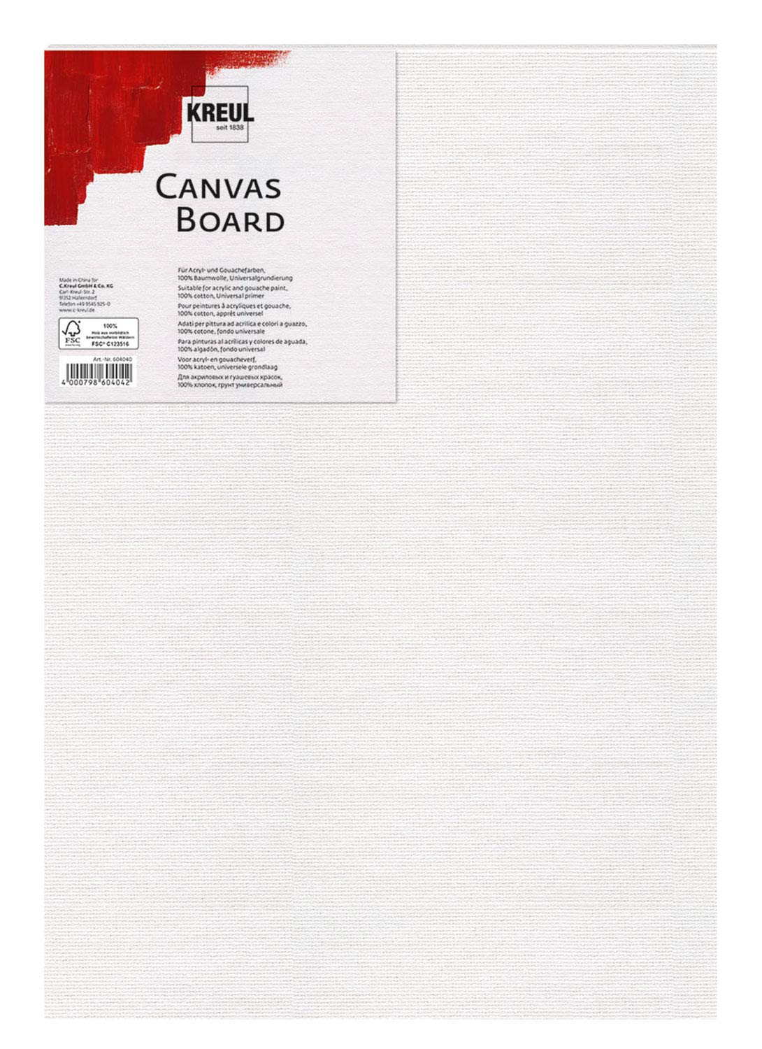 KREUL Canvas Board for Art Supply, 100% Cotton, Universal Primer, One Size, 13 x 18 cm, White