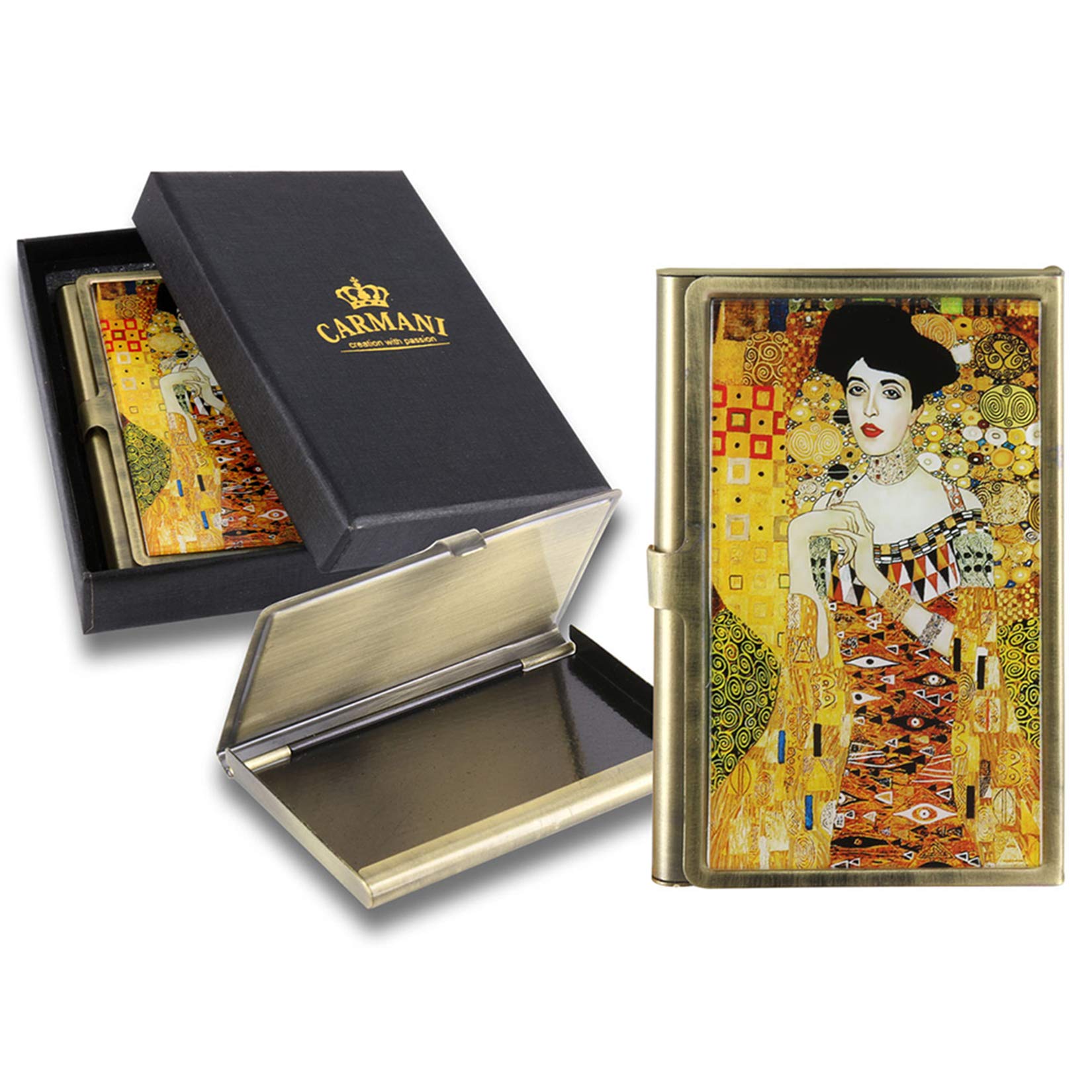 CARMANI - Gustav Klimt 'Adele' - Brass Metal, Business, Name, Credit, ID Card Organizer, Card Case