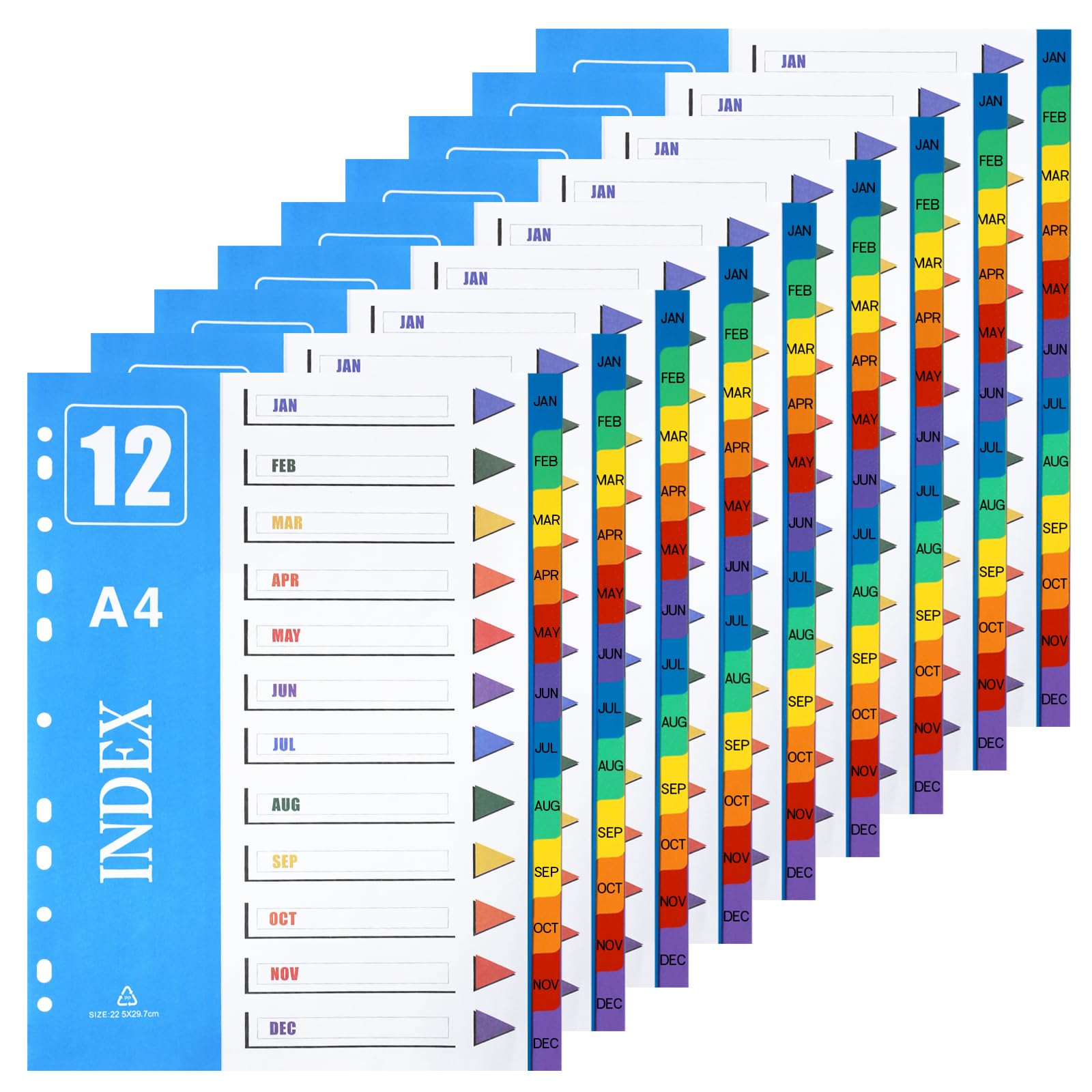 XHDA J-D Part Dividers A4, 10 Pack Multi-Colour Plastic A4 Index Folder Subject Dividers, 11-Holes Lever Arch Files Dividers Ring Binders for Office School