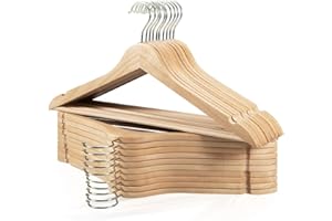 Edergoo Wooden Hangers 20 Pack, Durable Wood Hangers with 360° Swivel Hook & Notches, Slim Coat Hanger Wooden for Closet, Natural