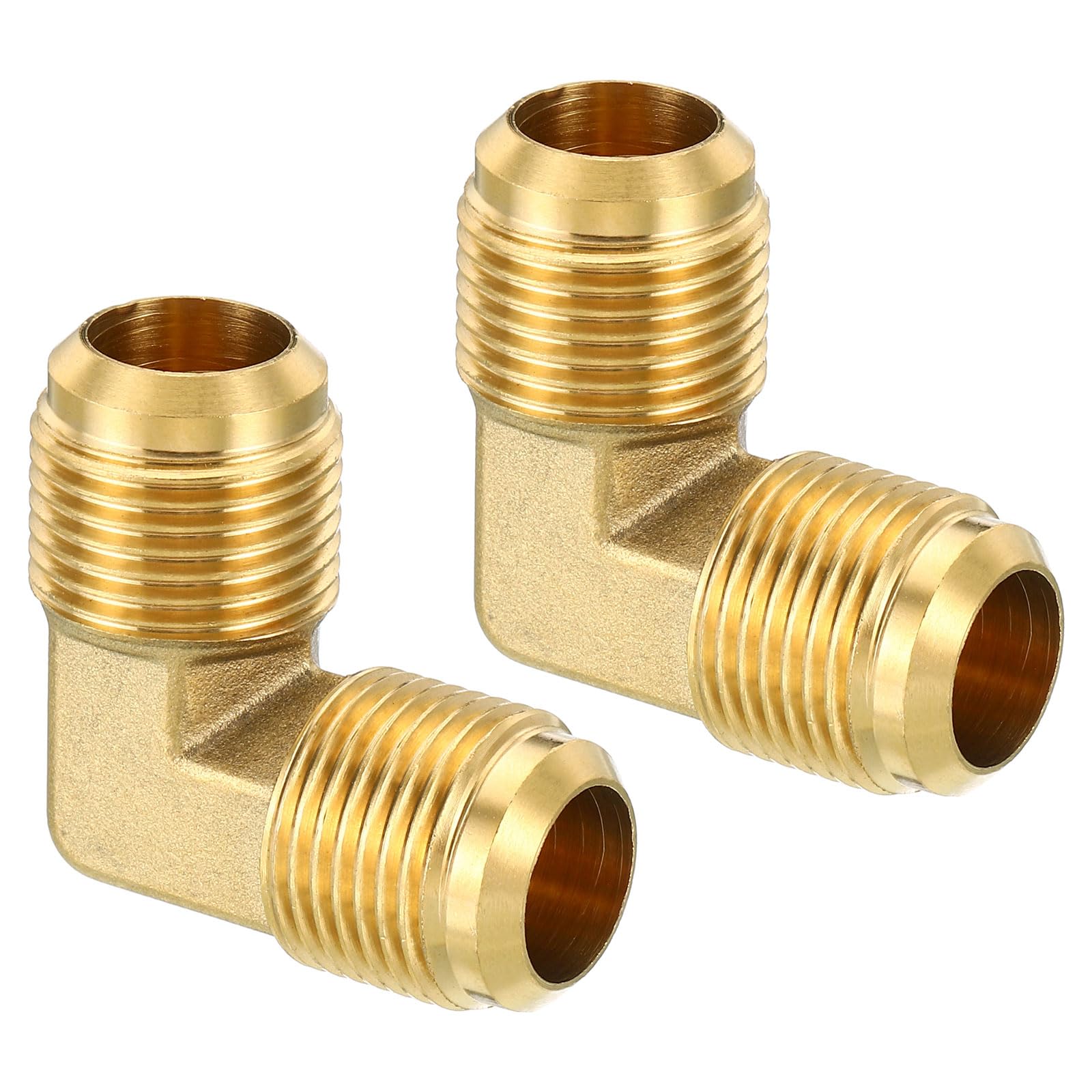 PATIKIL 5/8" x 5/8" Brass Pipe Fitting, 2 Pack Flare 90 Degree Elbow Tube Fitting Pipe Adapter Connector for Air Conditioner Refrigeration Plumbing