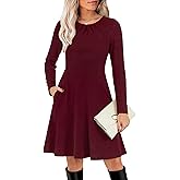 Kranda Women 2026 Spring Midi Dresses Long Sleeve Crewneck Casual Flowy Knit Winter Sweater Dress with Pockets