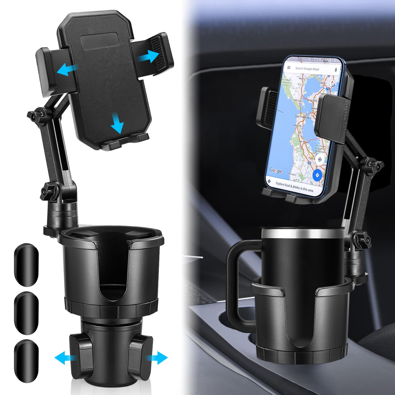Photo 1 of Car Phone Holder: Cup Holder Expander with 360° Rotatable Phone Mount, Adjustable Hands Free Cellphone Holder for Car, Universal Adjustable Base for Samsung & Large Bottle, Truck SUV