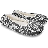 ofoot Womens Indoor Warm Knit House Shoes,Ballerina Slipper Socks,Washable Ballet Style Flats,Soft Soled Non Slip Rubber Bottom with Grips