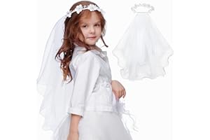 SWEETV First Communion Veil 1st Communion Veils For Kids Flower Girl Bow Headband Veil Holy Headpiece Wedding Catholic Party
