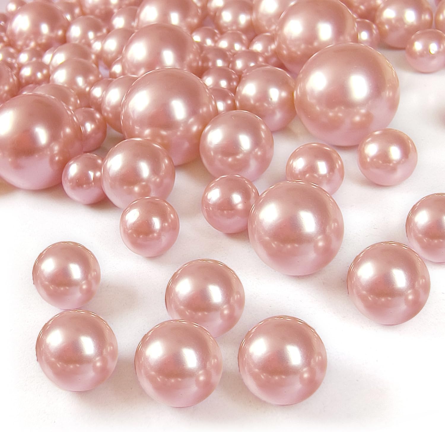 Vase Fillers - GLBYUNN Pearl Beads for Vase Filler 160 Pieces No Hole Makeup Pearls Beads for Brushes Holder for Home Wedding Christmas Decor, 10/14/20mm(Rose Gold)