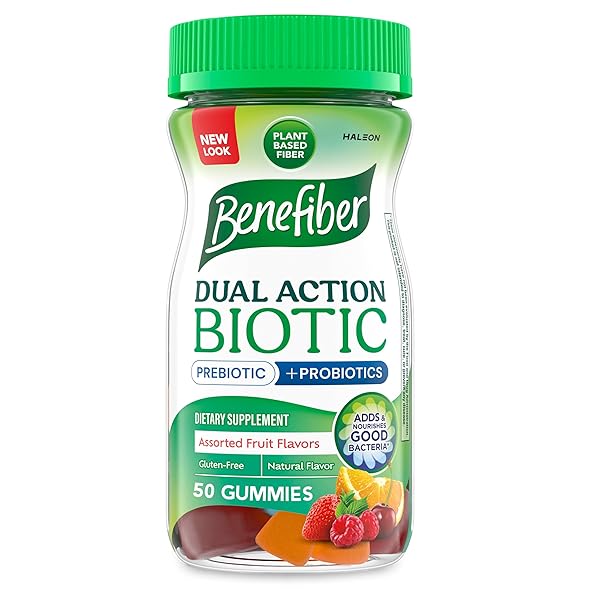 BENEFIBER PREBIOTIC FIBER SUPPLEMENT GUMMIES WITH PROBIOTICS FOR DIGESTIVE HEALTH, ASSORTED FRUIT FLAVORS – 50 COUNT