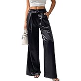 Women's Wide Leg Palazzo Pants Satin Silky Dressy Casual Shiny Sparkle Sequin Party Night Out Work Trouser