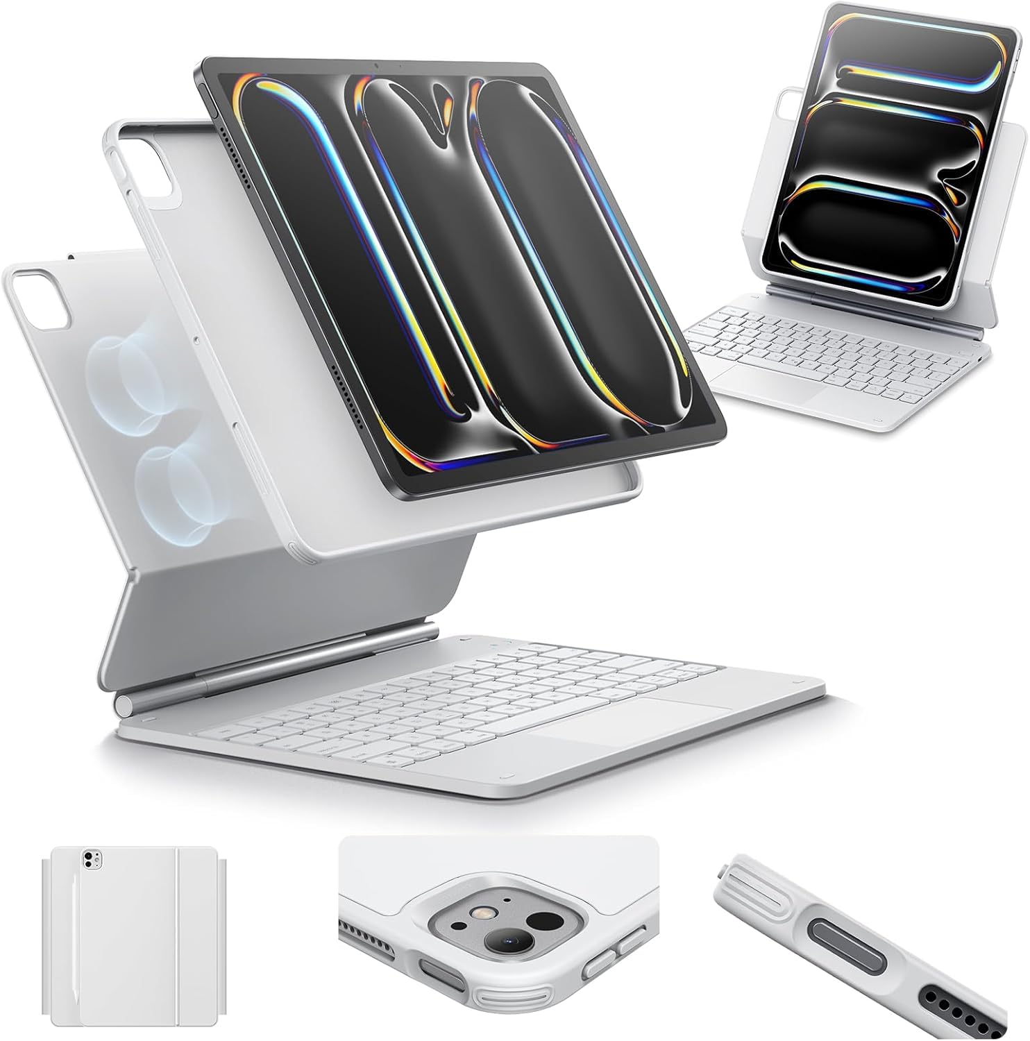 Photo 1 of ESR iPad Pro 13 Inch Case with Keyboard (M5/M4, 2025/2024), iPad Pro 13 Keyboard Case with Easy-Set Magnetic Stand, Portrait/Raised Modes for iPad Pro 13, Removable, Rebound 360 Series,White