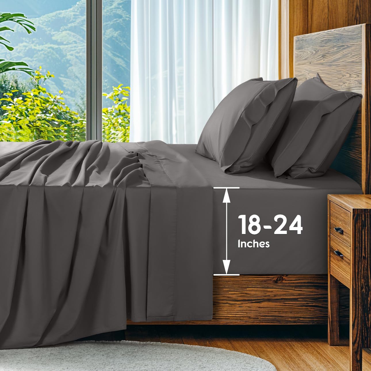 Photo 1 of SONORO KATE 100% Egyptian Cotton Sheets Set, Extra Deep Pocket up to 18"-24",1000 High Thread Count, Soft & Breathable 5-Star Hotel Sateen Bed Sheets - 4 PC (Dark Grey,King)