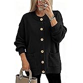 Glamaker Womens Fall Cardigans Sweaters Chunky Button Up Crew Neck Fuzzy Knit Long Sleeve Open Front Sweater Jacket