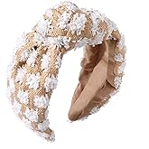 ZITULRY Raffia Knotted Headbands for Women Boho Straw Wide Top Knot Hairband Statement Rattan Woven Pom Pom Hair Hoop Summer Beach Holiday Party Hair Accessories for Girls Ladies Gifts