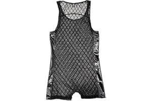 CSMARTE Mens Semi-Transparent Leotard Underwear Bodysuit Nightwear One Piece Wrestling Singlet Undershirt
