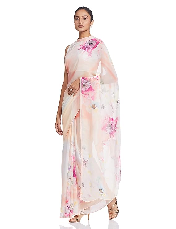 River x suneet varma womens printed georgette saree & sequin blouse piece