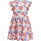 MdnMd Girls' Casual Dresses Toddler Summer Ruffle Sleeve Knee Length Formal Party Wedding A-line Dress for Kids