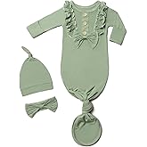 Noah Baby Newborn Knotted Gown - Ultra-Soft Long Sleeve Bowknot Gown for Babies with Hat, Headband