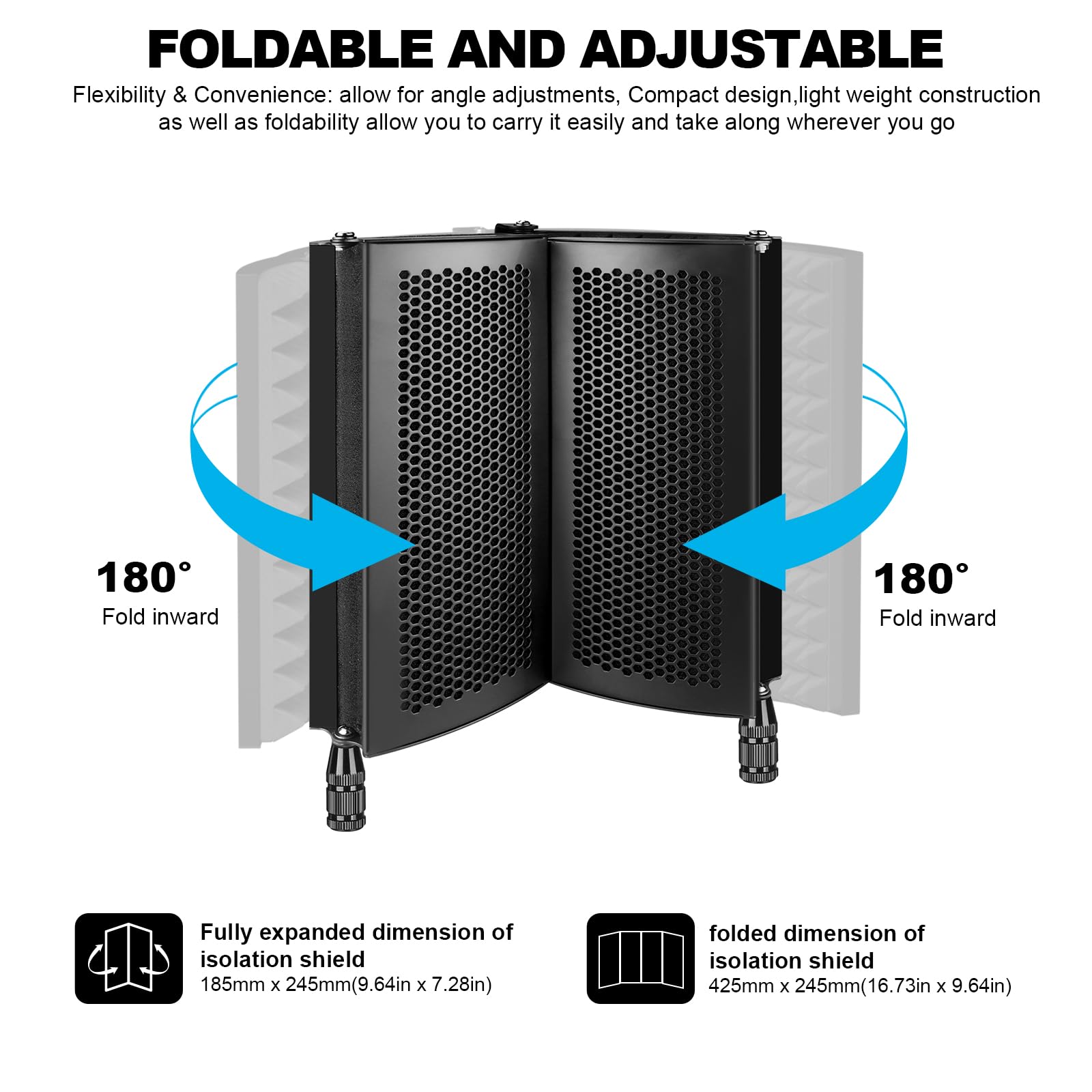 Professional Studio Recording Microphone Isolation Shield, Pop Filter,High density absorbent foam is used to filter vocal. Suitable for Blue Yeti and other condenser microphones (AO-504 With Stand)