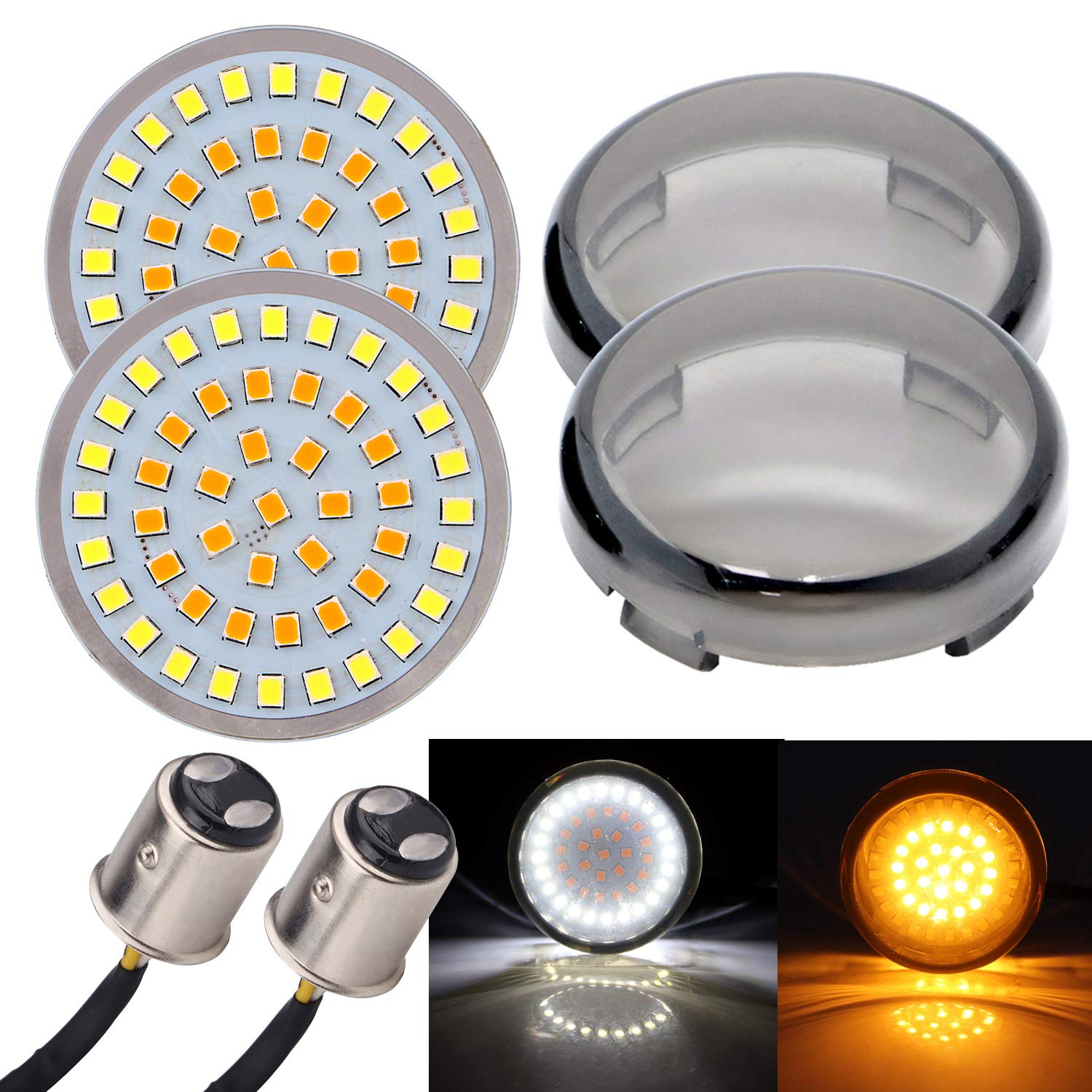 Inserts de clignotants 1157 LED Blanc//ambre 5,1 cm housses dobjectif fum/&eacute; pour Harley Davidson Touring Dyna Softail Gilde Sportster