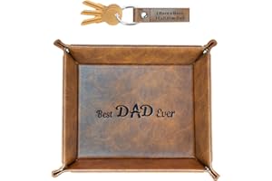 ONFAON Gifts for Dad Fathers Day from Daughter Son Kids, Best Dad Ever PU Leather Valet Tray and Keychain,for Men Stepdads Husband, Birthday Gifts for Dad,Unique Christmas Birthday Gift