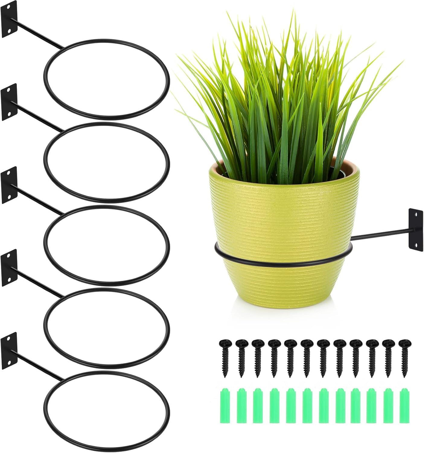 Outdoor Hanging Brackets - Maxdot 6 Set 5.5 Inch Flower Pot Hangers Ball Holders Wall Mount Display Flower Pot Holder Ring Heavy Duty Metal Plant Stand with 12 Screws 12 Wall Anchors for Indoor Outdoor Planter Hooks Bracket