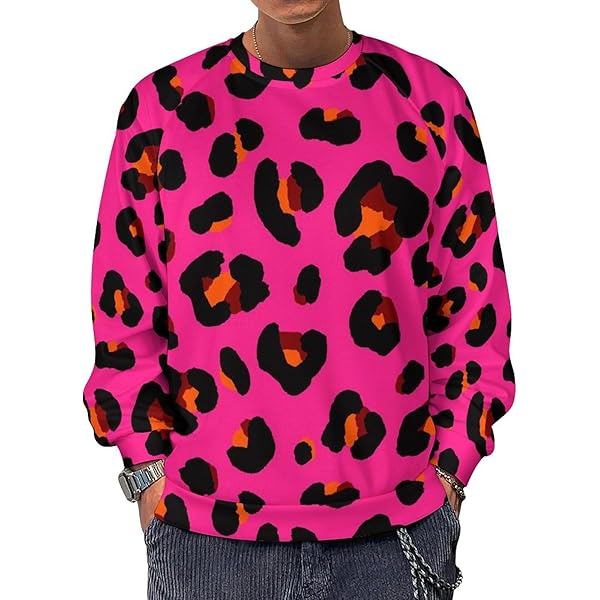 Dalicoter Mens Long Sleeve Sweatshirt Crewneck Leopard Print