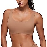 CRZ YOGA Softhold Double Lined U Back Bralette - Womens Scoop Neck Lounge T-Shirt Everyday Bras Smooth Wireless Cami