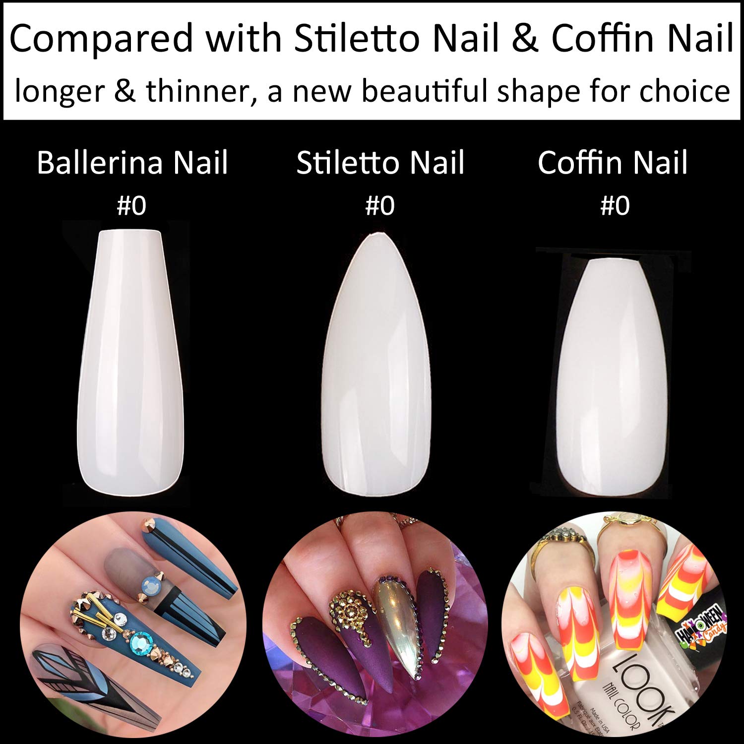 Coffin Nails Long Fake Nails - Clear Acrylic Nails Coffin Shaped Ballerina Nails Tips BTArtbox 500pcs Full Cover False Nail Artificial Nails with Case for Nail Salons and DIY Nail Art, 10 Sizes: Beauty