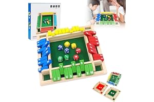 Shut The Box Game Wooden - Four-Sided Flip Card Dice Game Toys, Christmas Family Gathering Toys Party Wooden Board for 4 Play