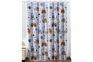 NTBED Construction Cars Tree Blackout Curtains Drapes for Kids Boys Bedroom Play Room 2 Panels Darkening Grommets Window Treatment, 42Wx63L, Light Grey